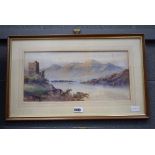 5178 Highland watercolour with derelict castle and loch