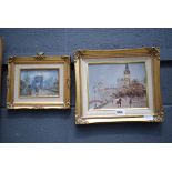 2 period oils on board- Big Ben in London, signed C. Alexis, and the Arc de Triumph in Paris, signed