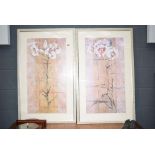 2 framed and glazed botanical signed modern prints of flowers