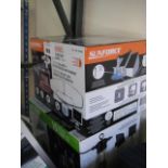 Boxed Sunforce solar light and boxed Sunforce LED bulbs