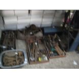 Pair of vehicle ramps, toolbox and 5 trays of various hand tools