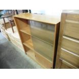 Teak sliding glazed bookcase