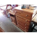 Pine small chest of 5 drawers with matching bedside cabinet