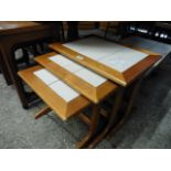 Nest of 3 pine and tile top tables