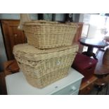 Large wicker basket with lid and wicker basket with handles
