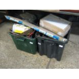 2 crates of various hardware incl. filtering kit, jump leads, etc.