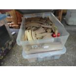 2 crates of wooden railway toys
