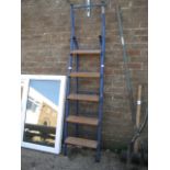 Blue metal and wooden stepladder