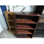 (2150) 1 pine and 1 oak open bookcases