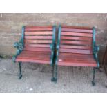 2 single seater garden chairs with metal bench ends