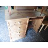 Pine bedroom single pedestal desk with 4 drawers