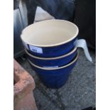 3 blue ceramic plant pots