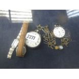 2 silver fob watches, 2 wristwatches, 2 tie pins and a quantity of fob keys