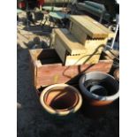 Quantity of ceramic and plastic plant pots, other planters and set of outdoor steps