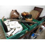 (2325) 3 crates of various housewares, plates, crockery, trays, pictures, etc.