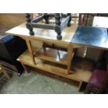 2 various oak coffee tables with shelves under