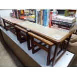 Mid century tile top nest of 3 coffee tables with 1 similar rectangular coffee table