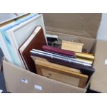 Box of various pictures and frames, etc.