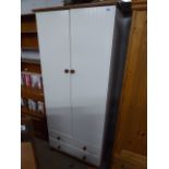 Pine and white wardrobe with 2 drawers to base