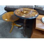 Inlaid floral patterned single pedestal occasional table with small oak single pedestal occasional