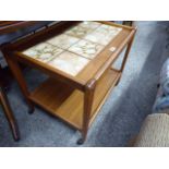 Mid century 2 tier tile top tea trolley