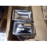2 twin glass and metal warming trays