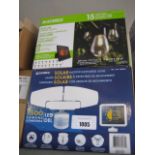 Boxed Sunforce solar light with boxed Sunforce solar string light