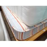 (2269) Pine single bed and striped mattress