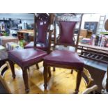 (2090) 3 oak framed dining chairs with maroon upholstered seats and backs *Collector's Item: Sold in