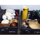 2 crates of various crockery, pots, flask, etc.