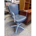 (2255) Black leather upholstered barbers chair with chrome arms and 5 star base *Collector's Item: