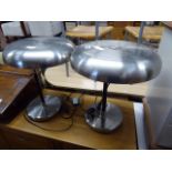 Pair of extending mushroom shaped chrome table lamps