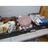 3 trays of housewares, crockery, plates, etc.