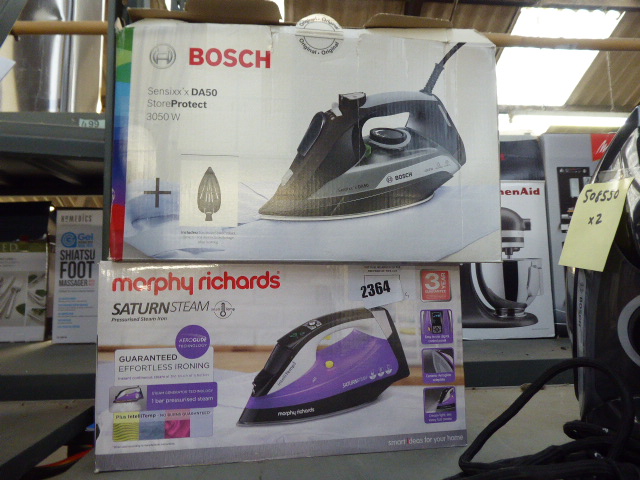 Morphy Richards and Bosch steam irons in boxes