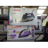Morphy Richards and Bosch steam irons in boxes