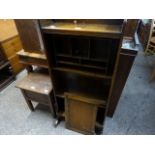 (2072,7,8) Dark oak commode, bookcase, glazed display cabinet and small shelf