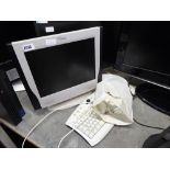 (2501) Fuji computer monitor, speakers, keyboard and Dell computer monitor