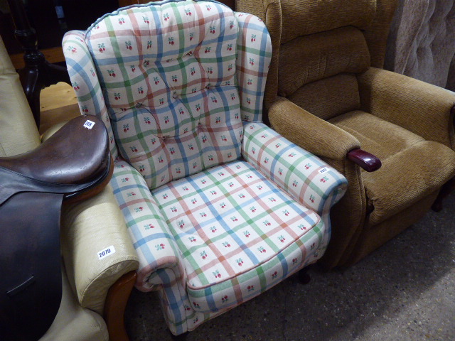 Patterned upholstered easy chair