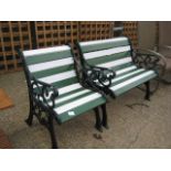 2 seater green and white garden bench with single seater garden chair