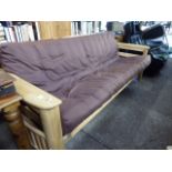 (2054) Beech framed futon with brown cushions