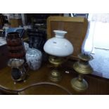 2 oil lanterns, plated jug and 2 vases