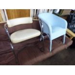 Blue painted Lloyd Loom style chair with chrome framed cream vinyl upholstered chair *Collector's