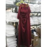 2 maroon Dessy Collection evening dresses and matching shawl