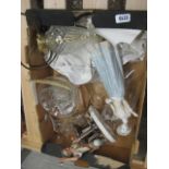 Crate of glassware and 2 collectible figurines