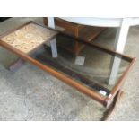 1970s part tiled smoked glass and teak coffee table