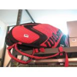 Wilson Pro Tour K Factor carry bag with contents of 4 squash racquets
