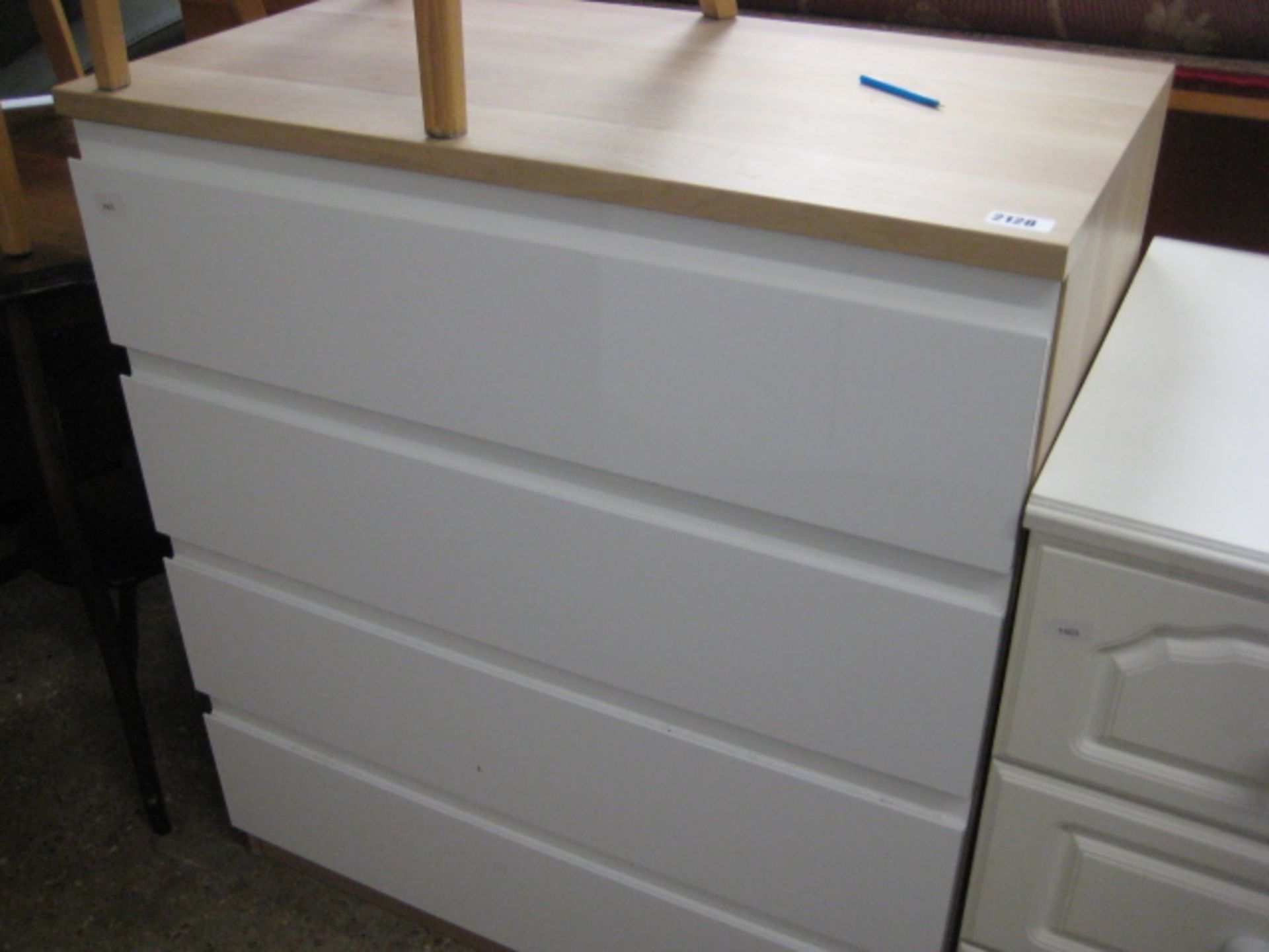 Limed oak and cream chest of 4 drawers