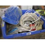 (2360) Tray of garage spares incl. blue work hat