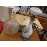 Oil lamp with shade, jug and dome