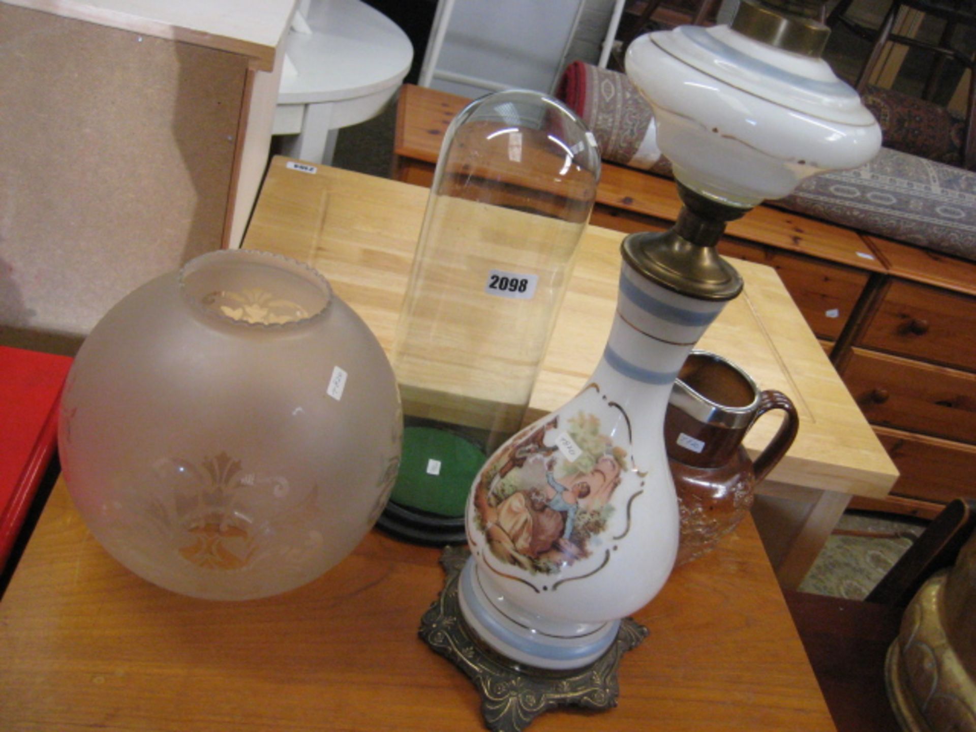 Oil lamp with shade, jug and dome